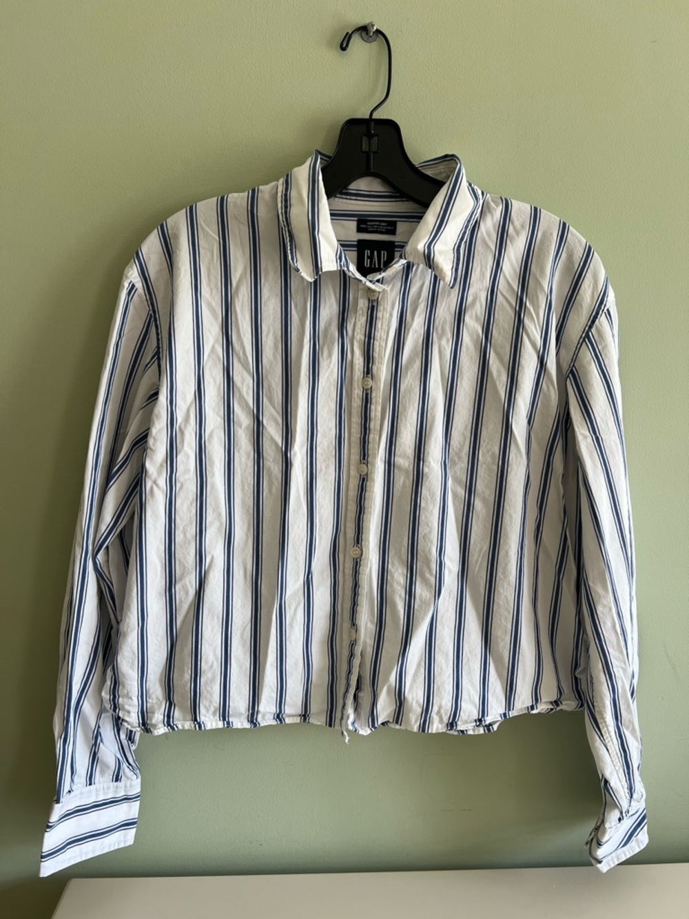 GAP White Button-Up Shirt with Navy Stripes
